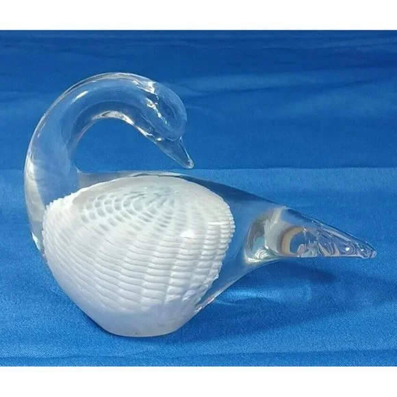 Pair FM Konstglas Marcolin Ronneby Cased Glass Swan White Feathers Paperweight - Picture 6 of 14